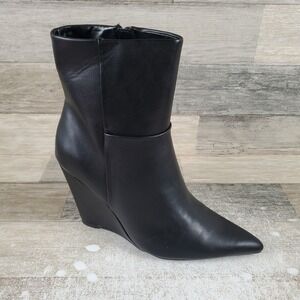 The Drop Gina Womens Midshaft Boots Sz 8.5 Black Leather Side Zip Pointed Toe